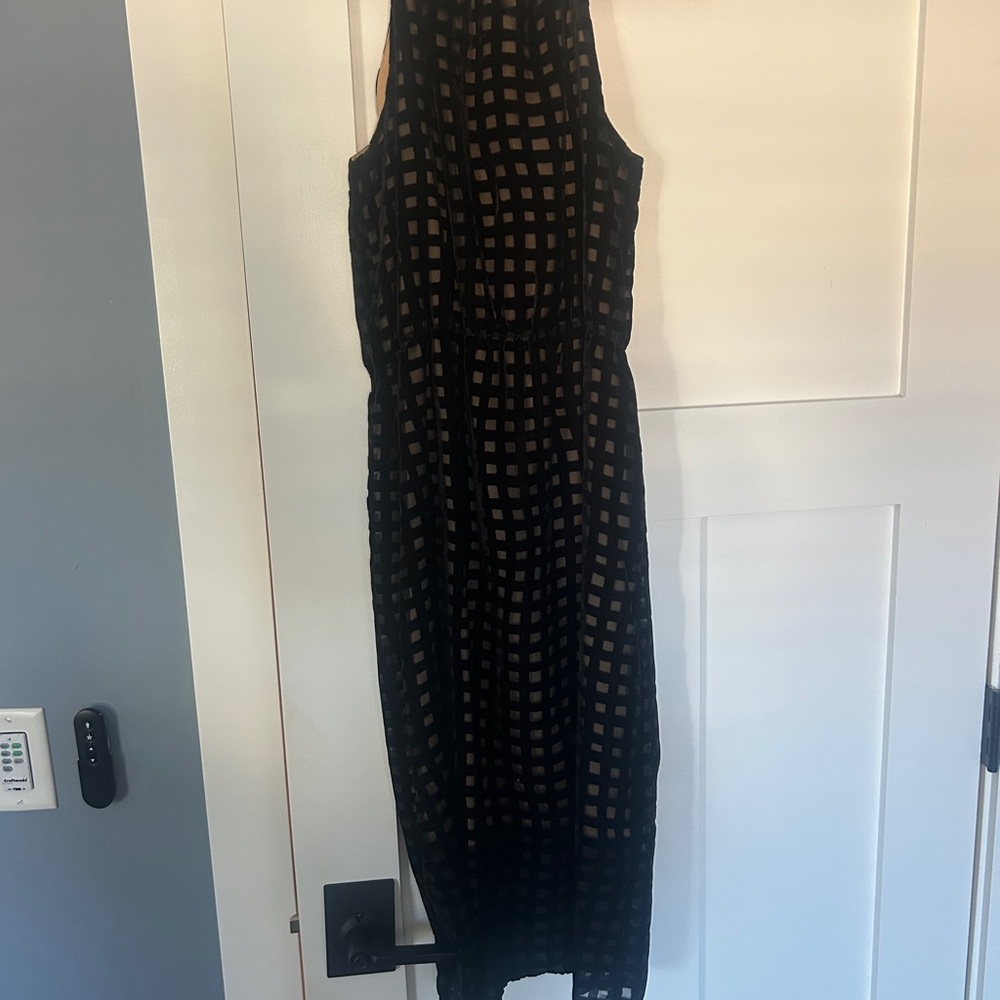 Anthropology Chic Black Velvet Checkered Sleeveless Dress